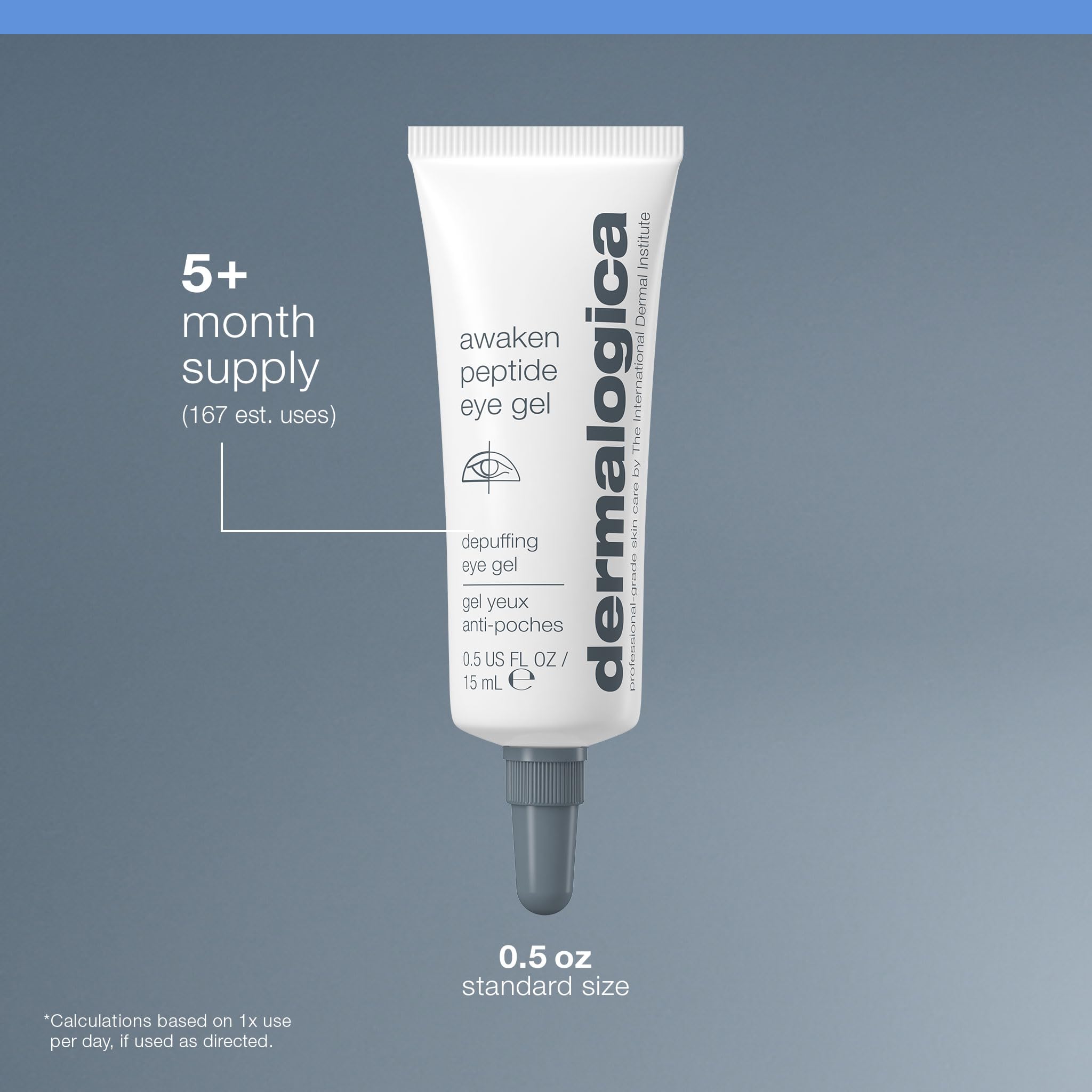 Dermalogica Awaken Eye Gel ingredient diagram featuring Rosemary Leaf Extract and Succinic Acid.