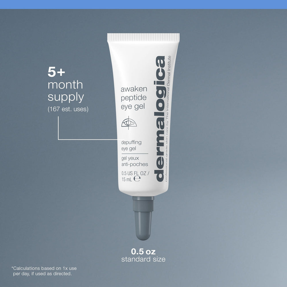 Dermalogica Awaken Eye Gel ingredient diagram featuring Rosemary Leaf Extract and Succinic Acid.