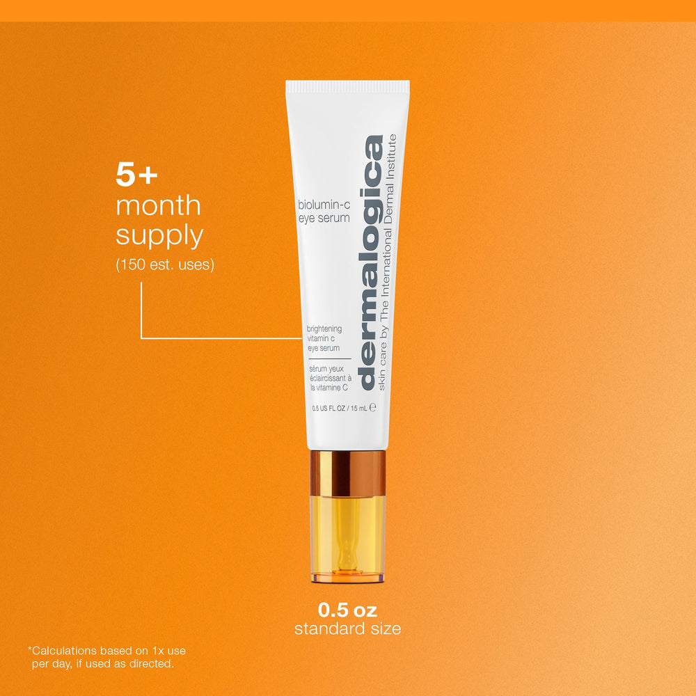 Dermalogica Biolumin-C Eye Serum being applied under the eye with gentle patting.