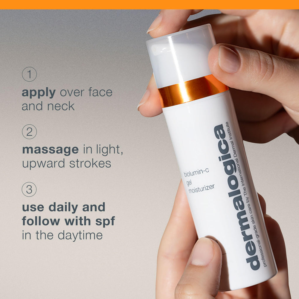Dermalogica Biolumin-C Gel Moisturizer ingredient icons emphasizing Vitamin C.
