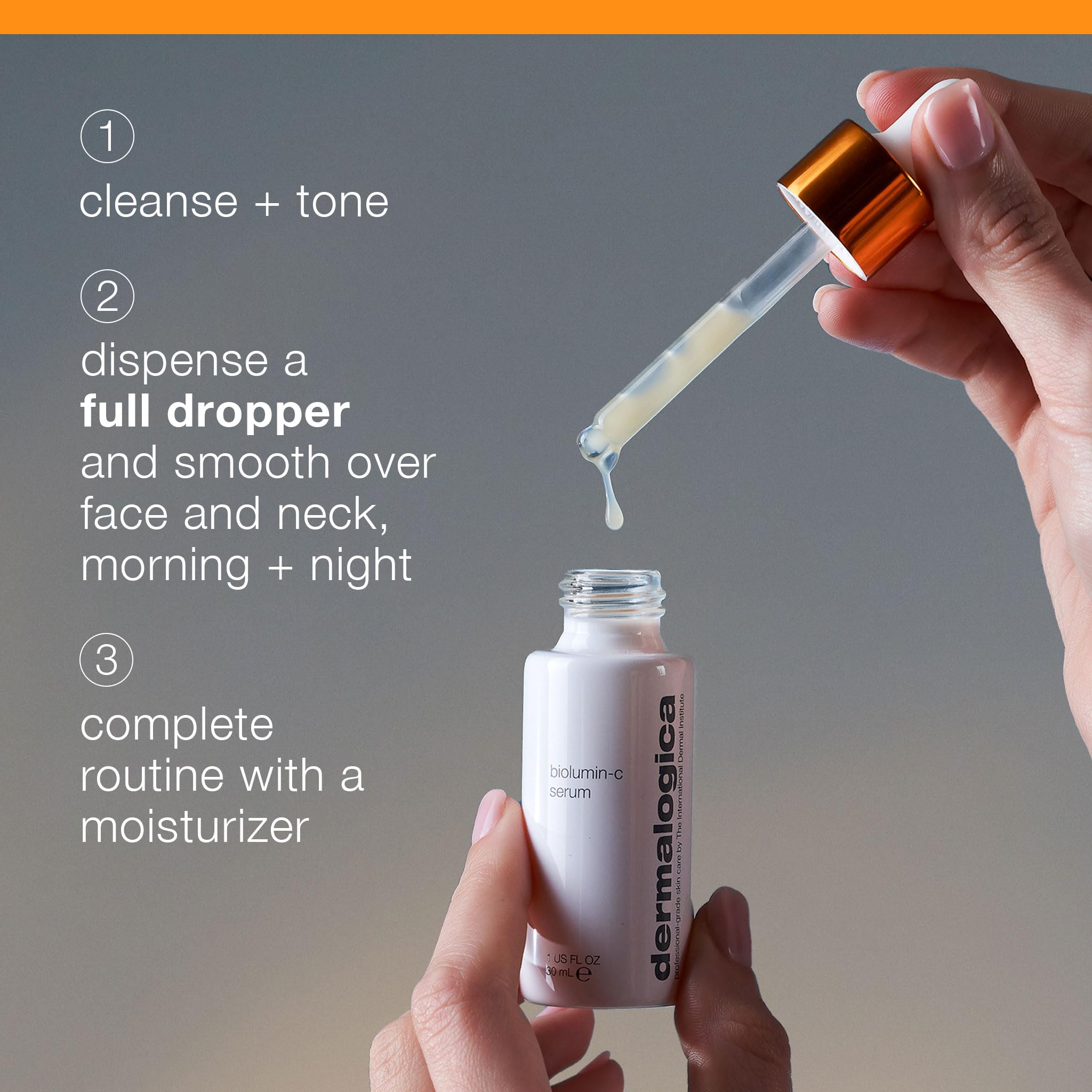 Dermalogica Biolumin-C Serum on skin delivering a subtle glow.