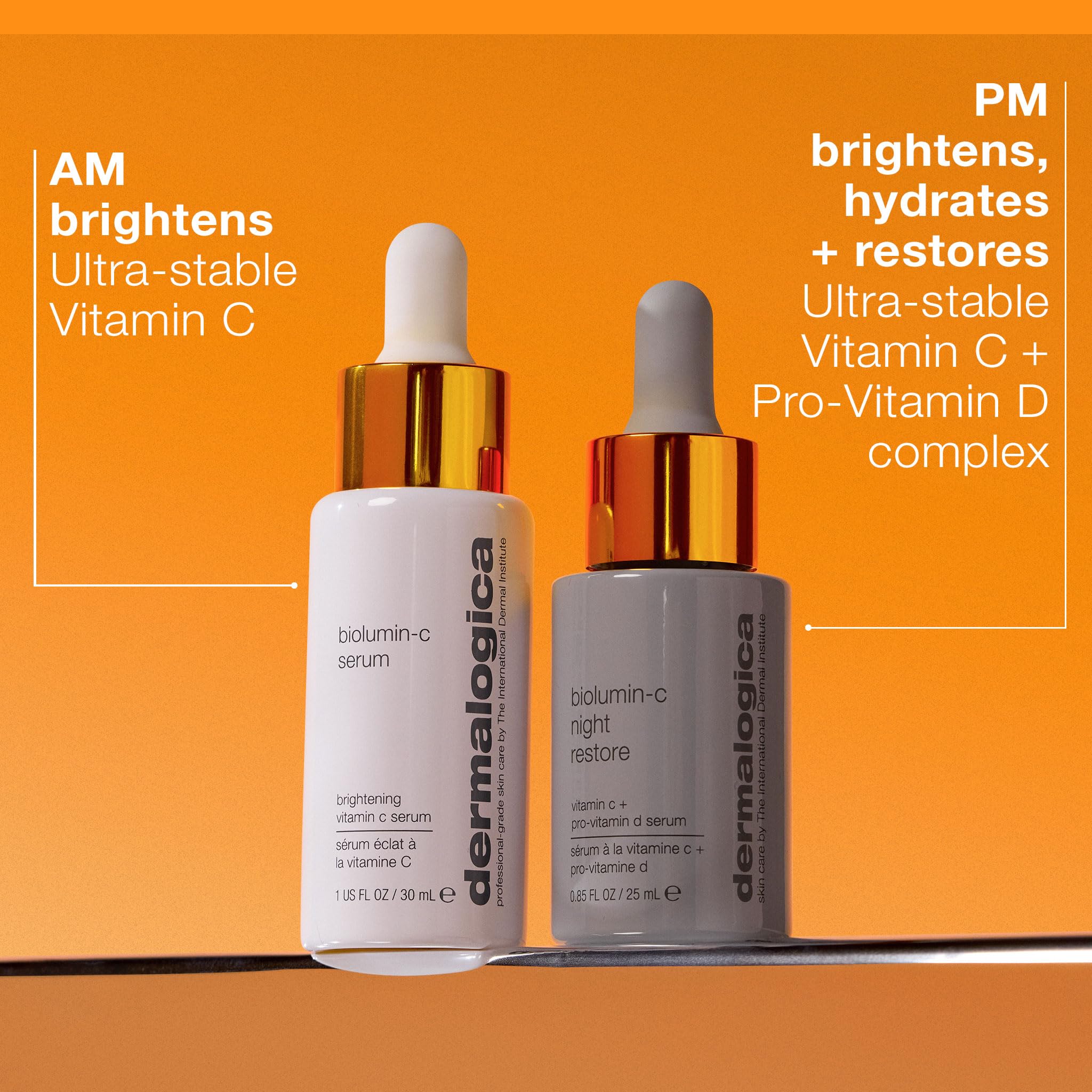 Dermalogica Biolumin-C Serum ingredients list featuring lactic acid and antioxidants.