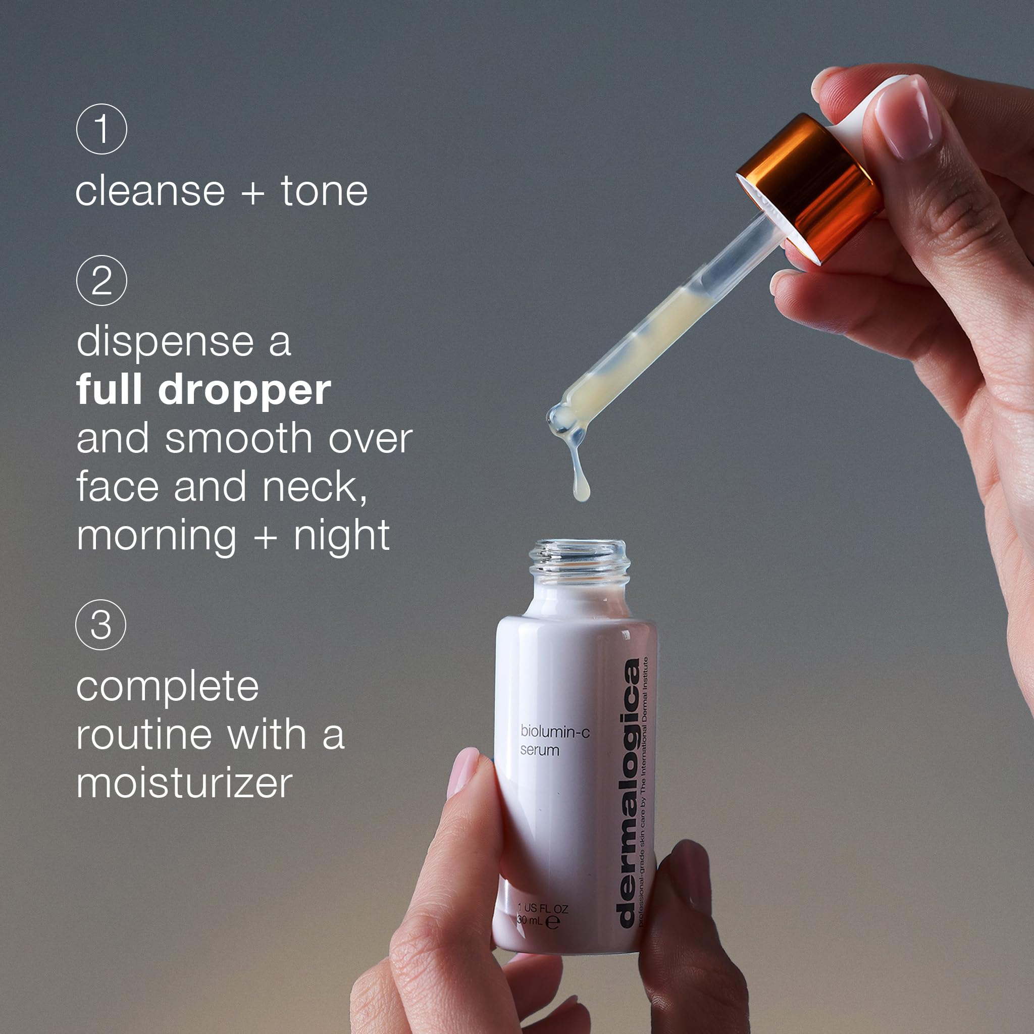 Biolumin-C Serum texture closeup highlights lightweight hydration