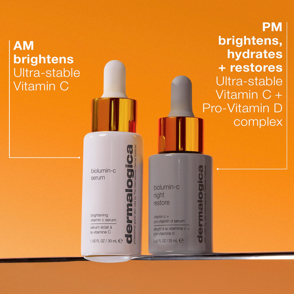 Dermalogica Biolumin-C Serum swatch shows brightening and even tone.