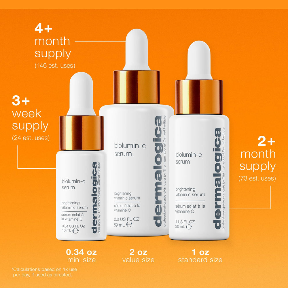 Dermalogica Biolumin-C Serum glass bottle emphasizing vitamin C power.