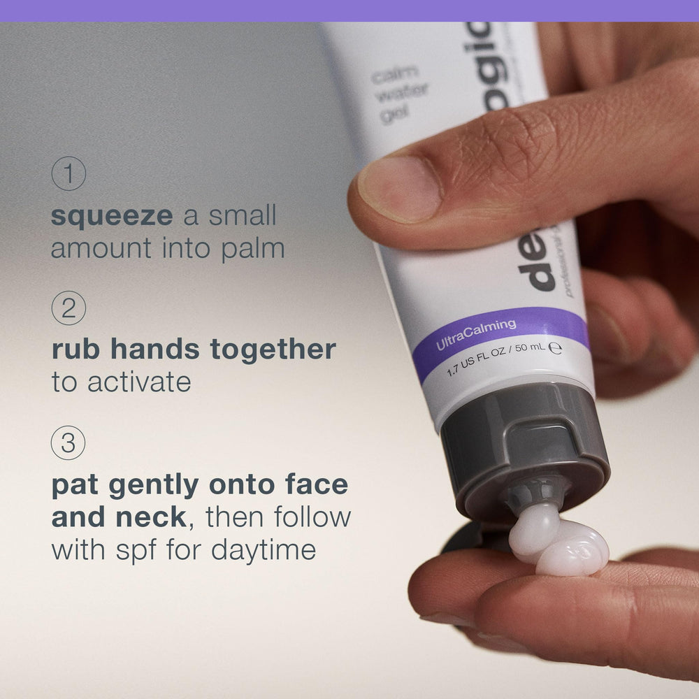 Dermalogica Calm Water Gel on clean skin with dewy finish after application.