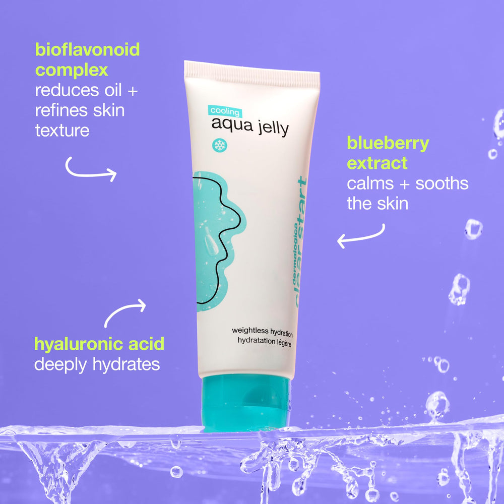 Dermalogica Clear Start Cooling Aqua Jelly on skin close-up reveals dewy glow without shine.