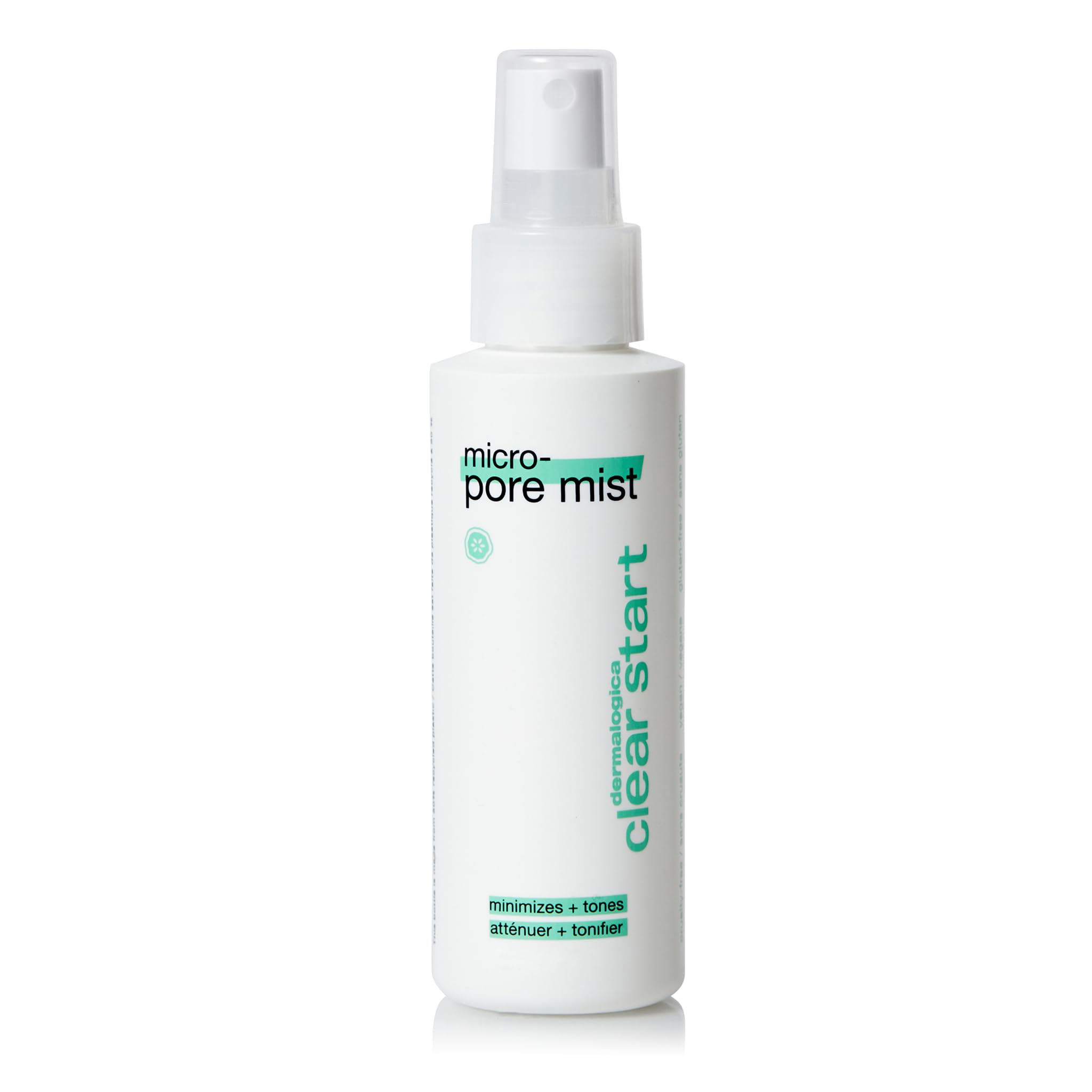 Dermalogica Clear Start Micro-Pore Mist bottle shown for pore-minimizing hydration.