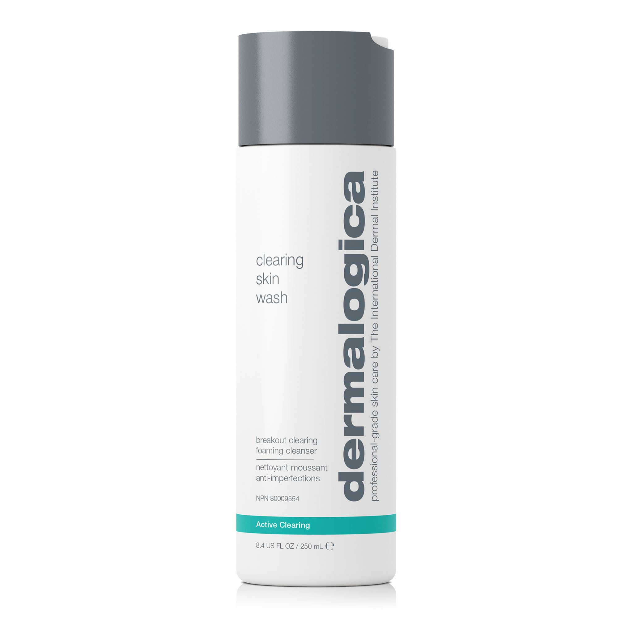 Dermalogica Clearing Skin Wash bottle demonstrates clear pores after daily cleansing.