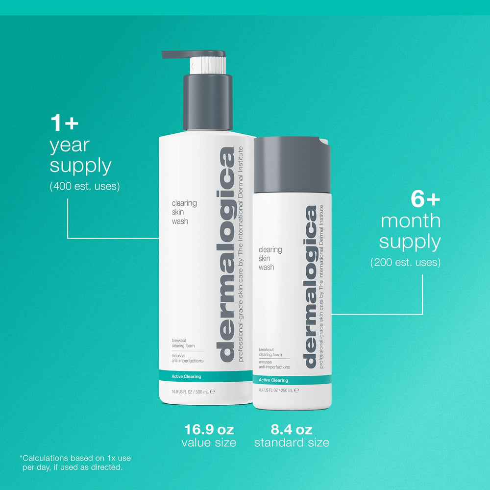 Dermalogica Clearing Skin Wash packaging—free-from artificial fragrances, colors, parabens, gluten.