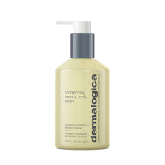 Dermalogica Conditioning Hand and Body Wash bottle shows spa-like cleansing with tea tree and eucalyptus.