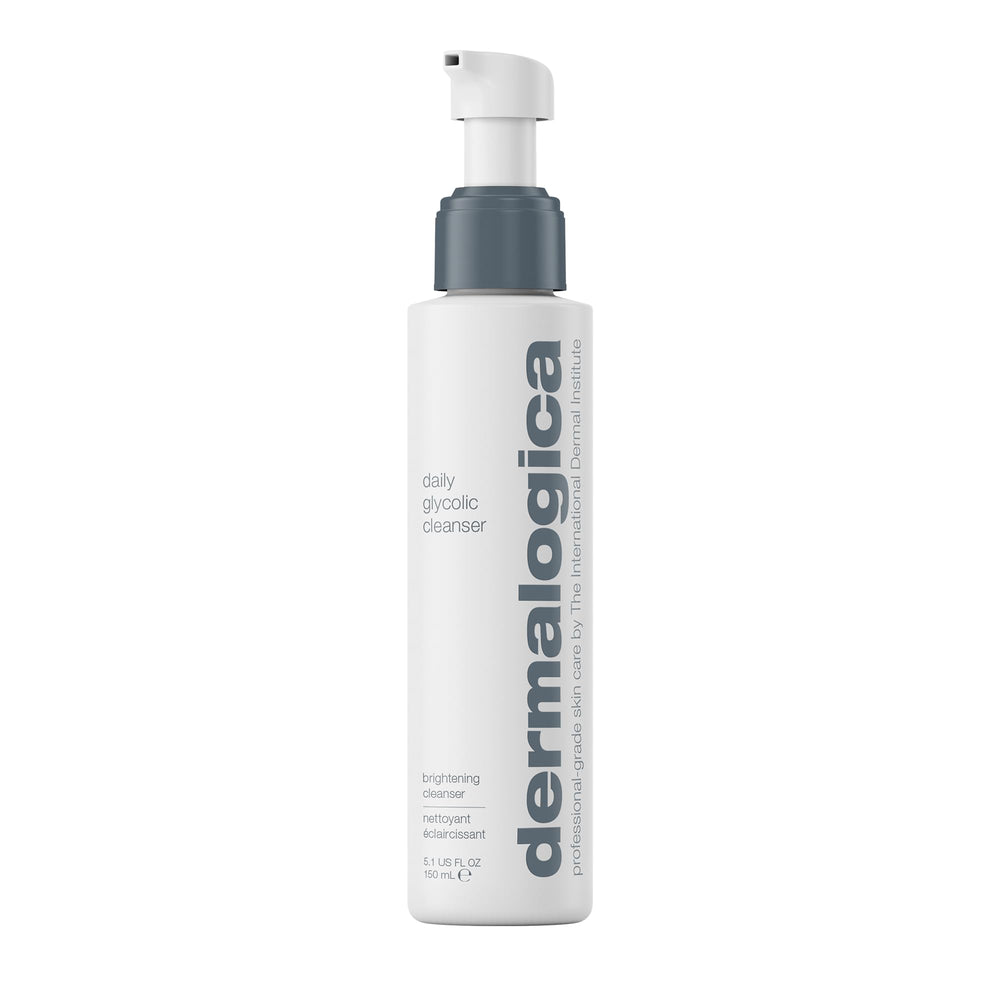 Dermalogica Daily Glycolic Cleanser bottle with pump for brightening cleanse and glow enhancement.