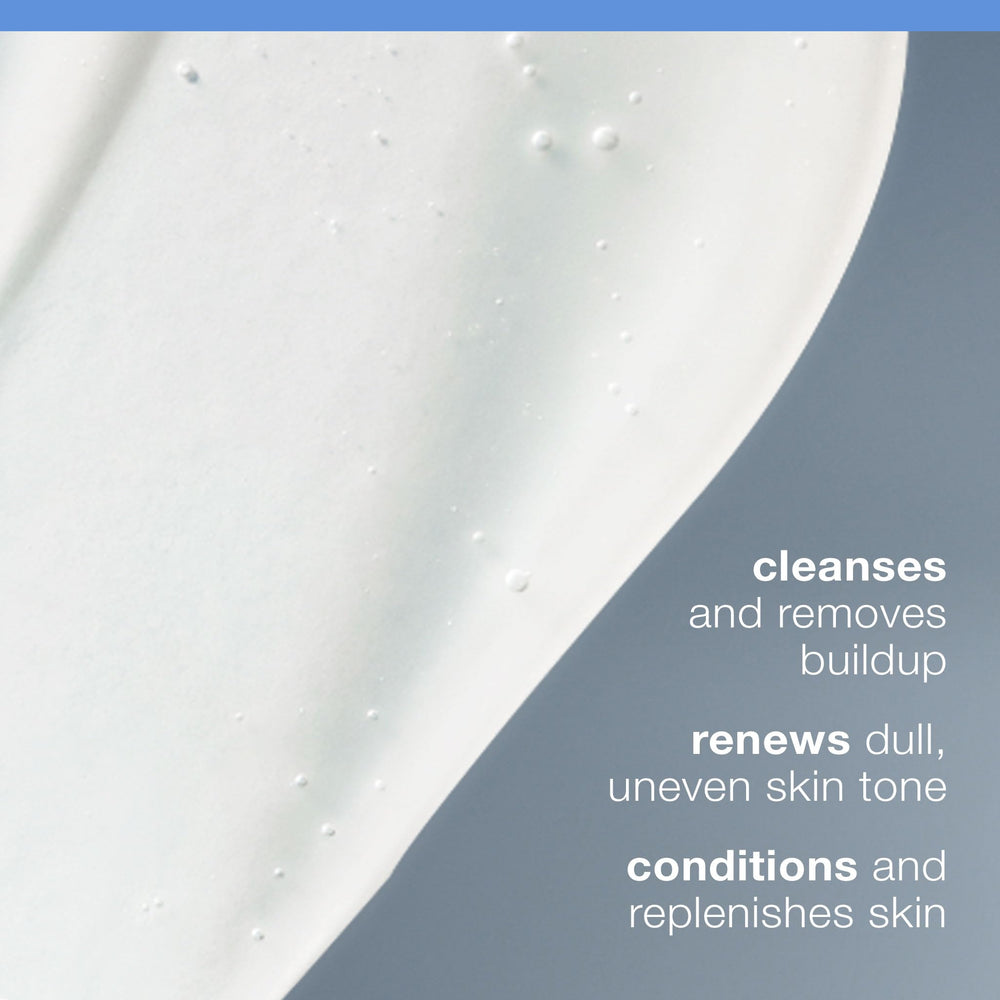 Dermalogica Daily Glycolic Cleanser pump bottle on sink for daily buildup removal.