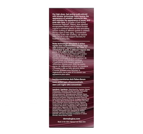 Dermalogica Dynamic Skin Retinol Serum ingredients panel featuring squalane