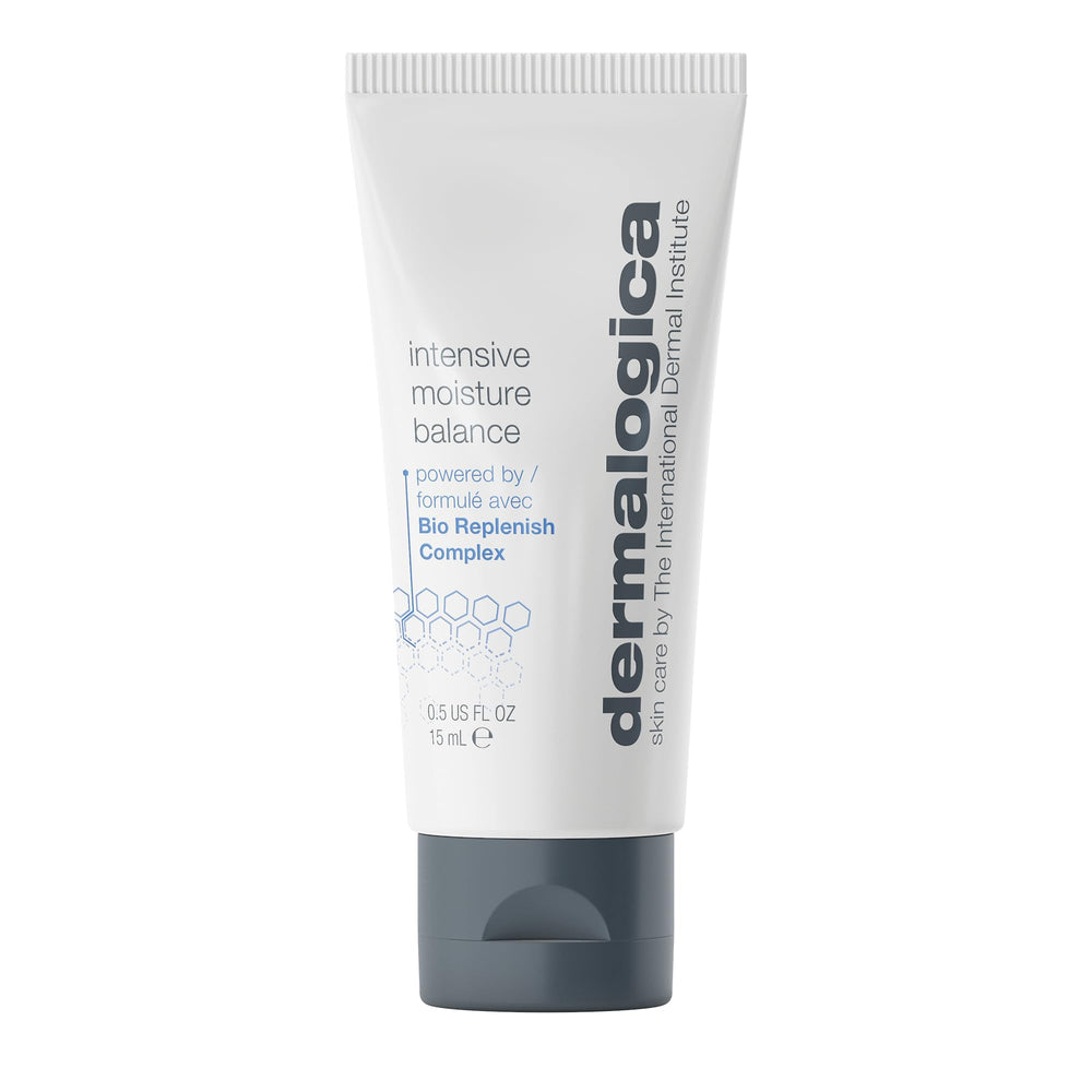 Dermalogica Intensive Moisture Balance jar shows rich texture for deep hydration and barrier support