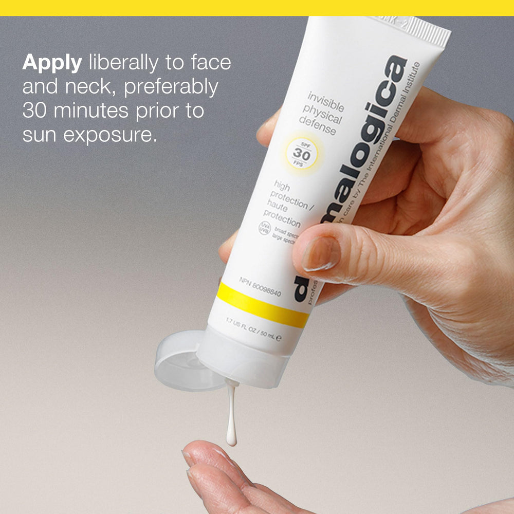 Dermalogica Invisible Physical Defense SPF30 blue-light protection icon highlights screen-safe protection.