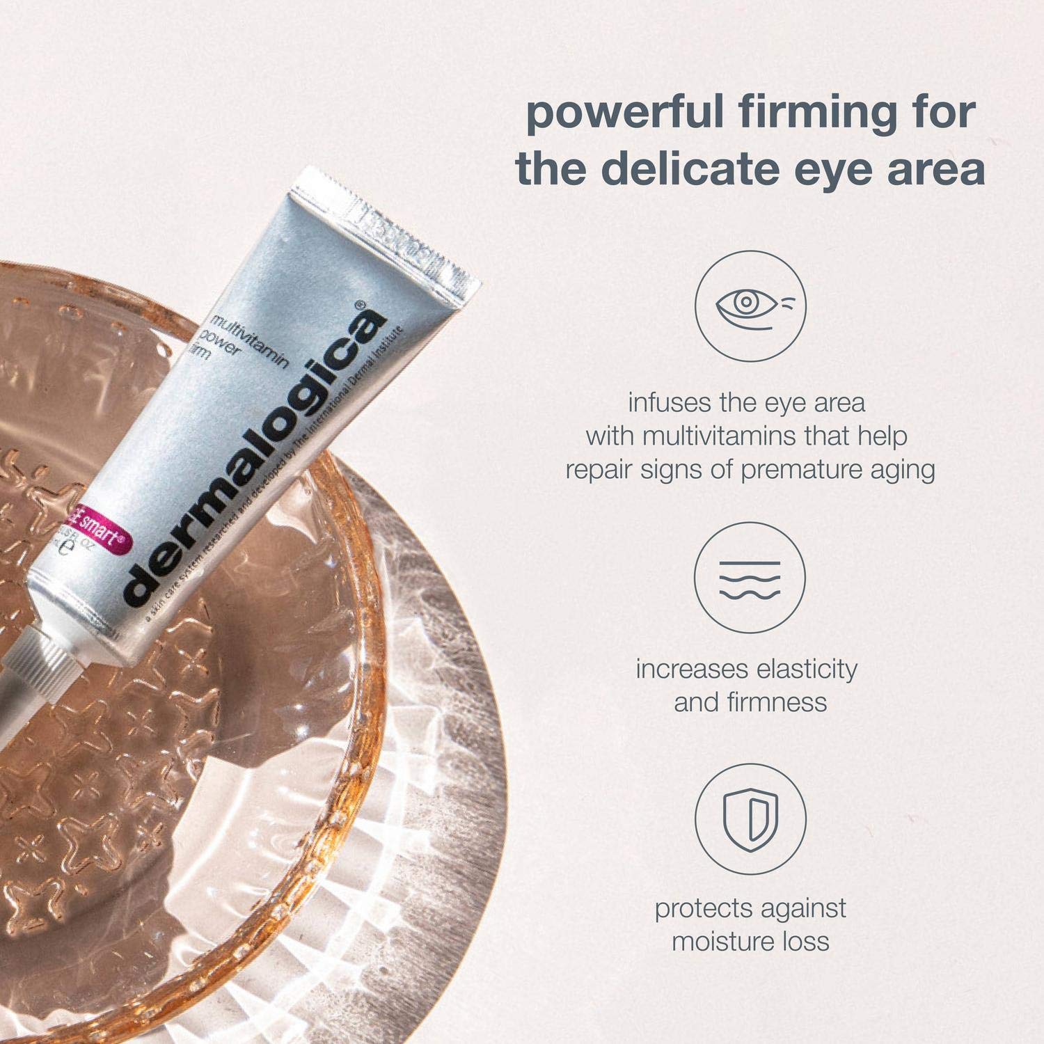 Dermalogica Multivitamin Power Firm Eye Cream with Red Seaweed Extract supporting elasticity around the eye.