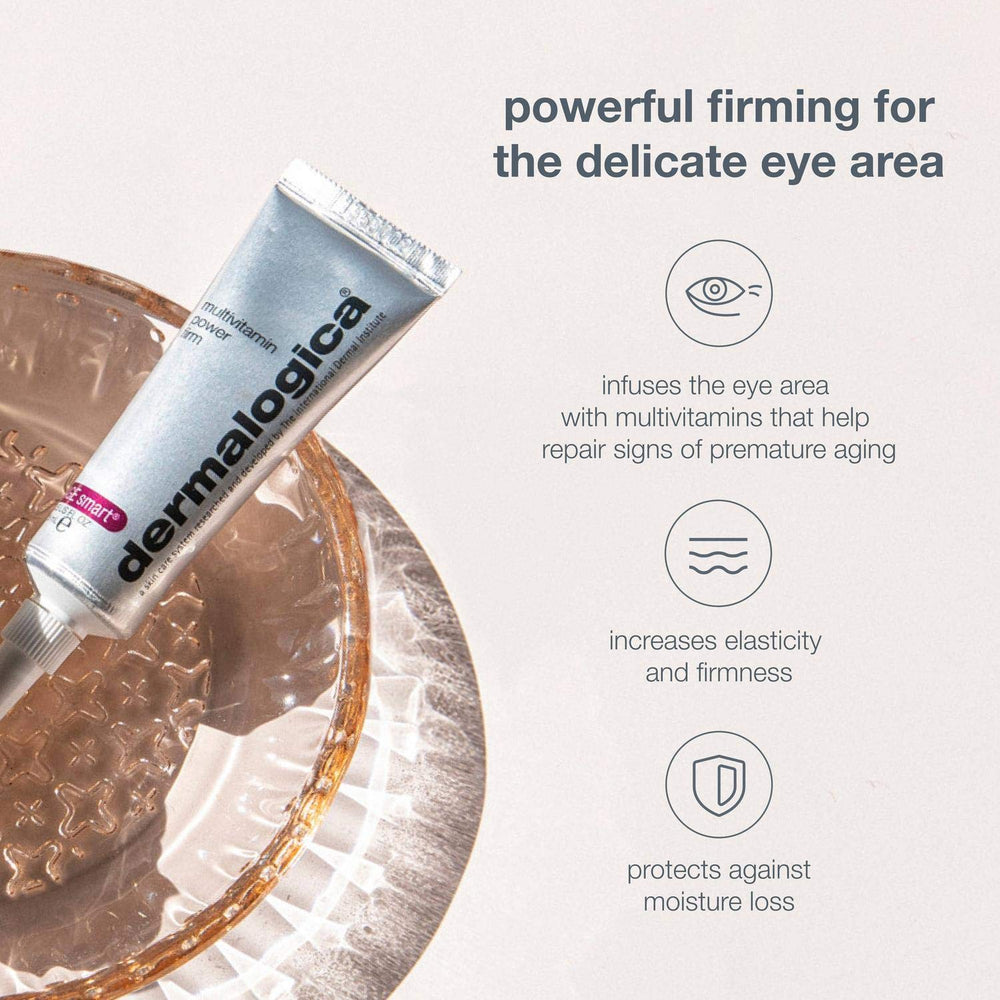 Dermalogica Multivitamin Power Firm Eye Cream with Red Seaweed Extract supporting elasticity around the eye.