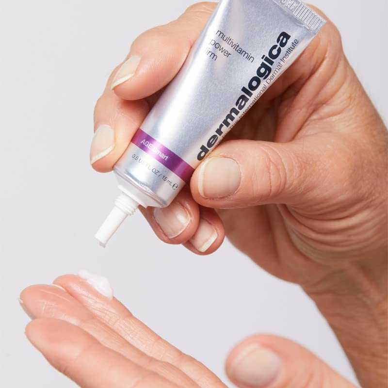 Dermalogica Multivitamin Power Firm Eye Cream texture ready for makeup prep to smooth fine lines.