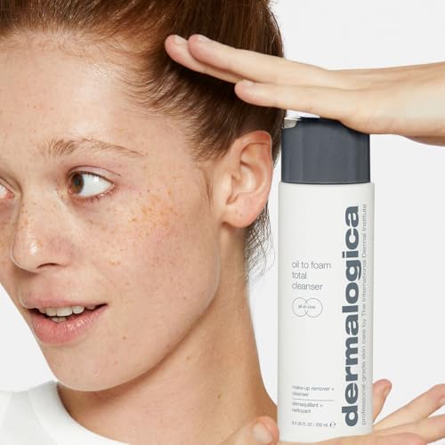 Dermalogica Oil To Foam Total Cleanser foam texture swirls for a thorough cleanse after makeup removal.