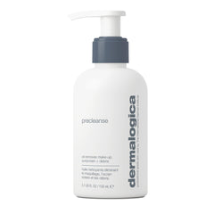 Dermalogica PreCleanse bottle pour illustrating oil-based cleansing for makeup and sunscreen removal.