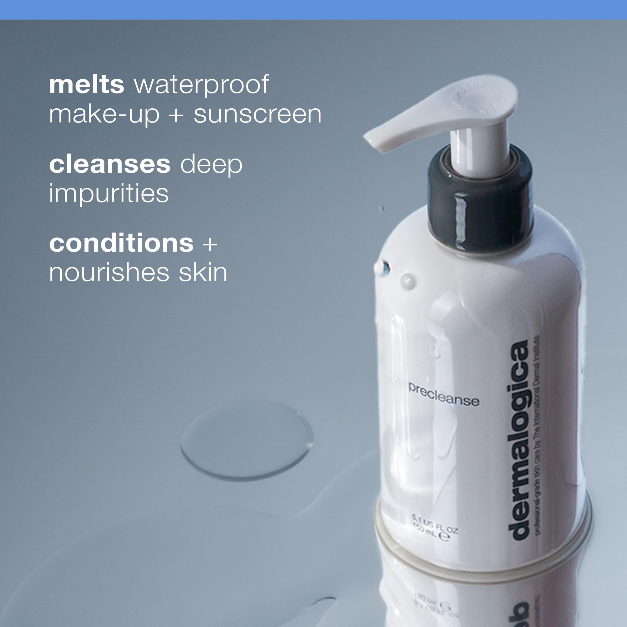 Dermalogica PreCleanse in palm massaged on dry skin for gentle debris lift