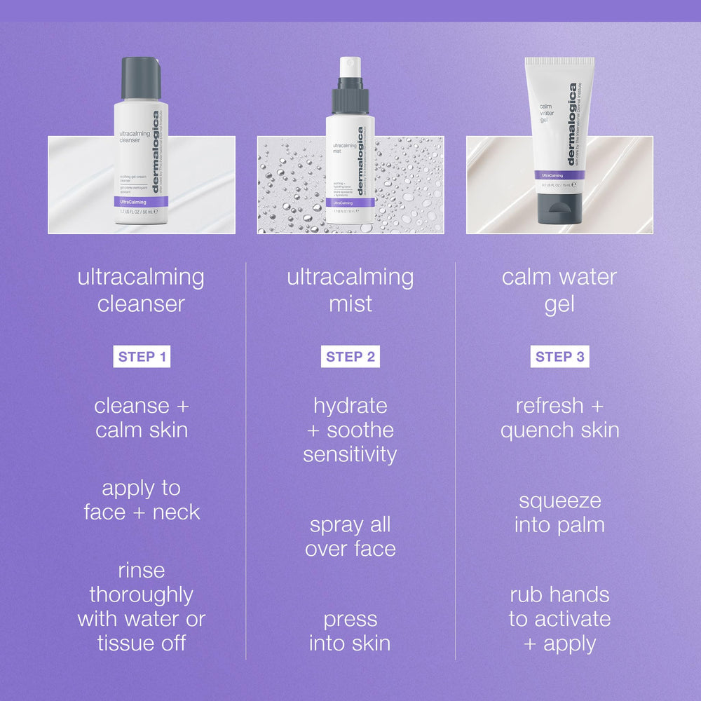 Dermalogica Sensitive Skin Rescue Kit packaging displays three-step calm skincare solution