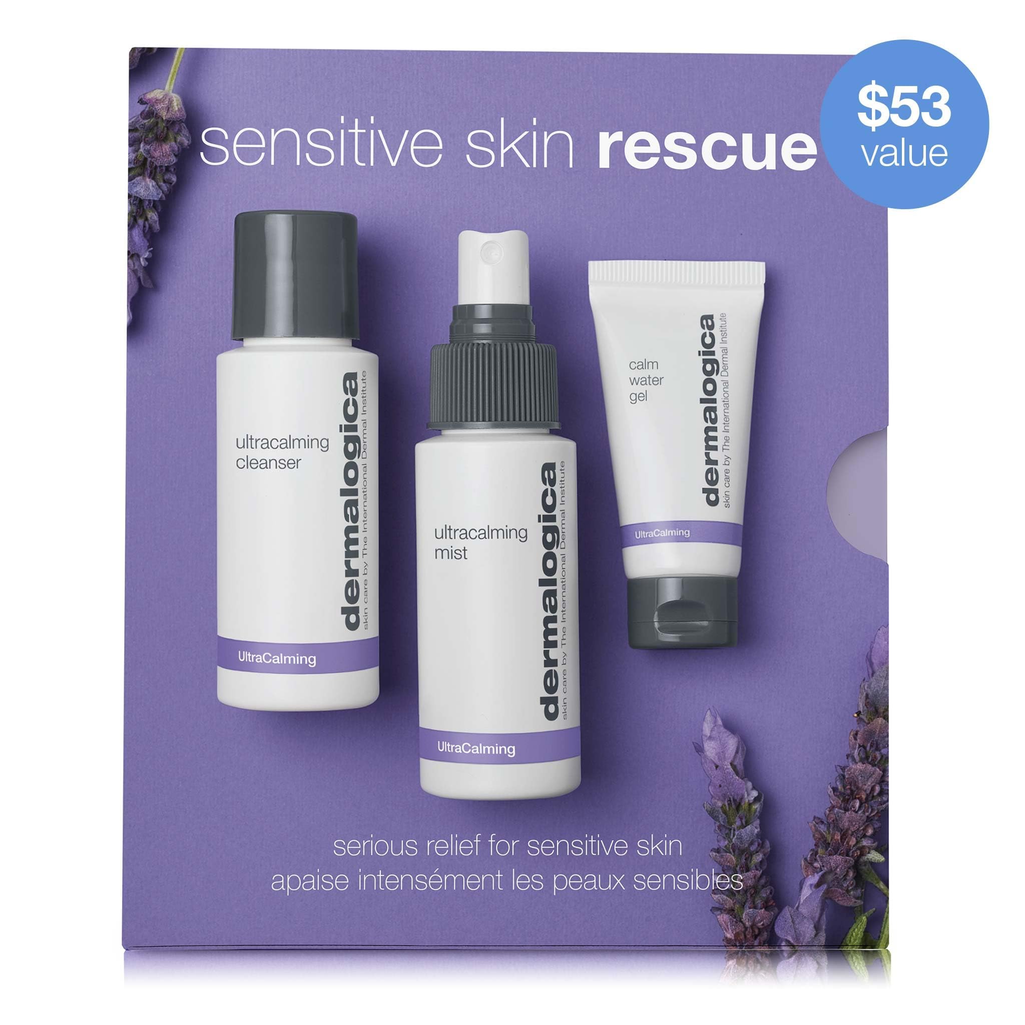 Dermalogica Sensitive Skin Rescue Kit application routine shows calming step-by-step skincare ritual