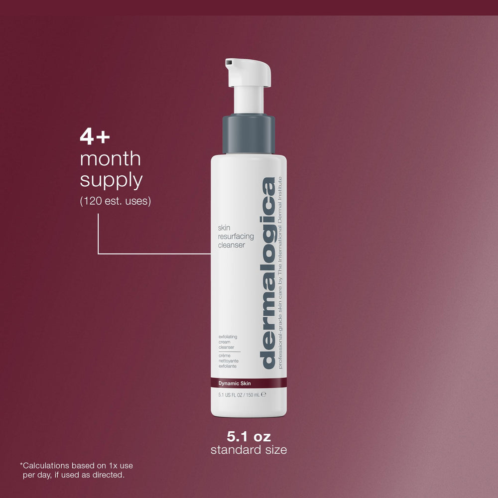 Dermalogica Skin Resurfacing Cleanser dual action image suggests cleansing and renewal potential.