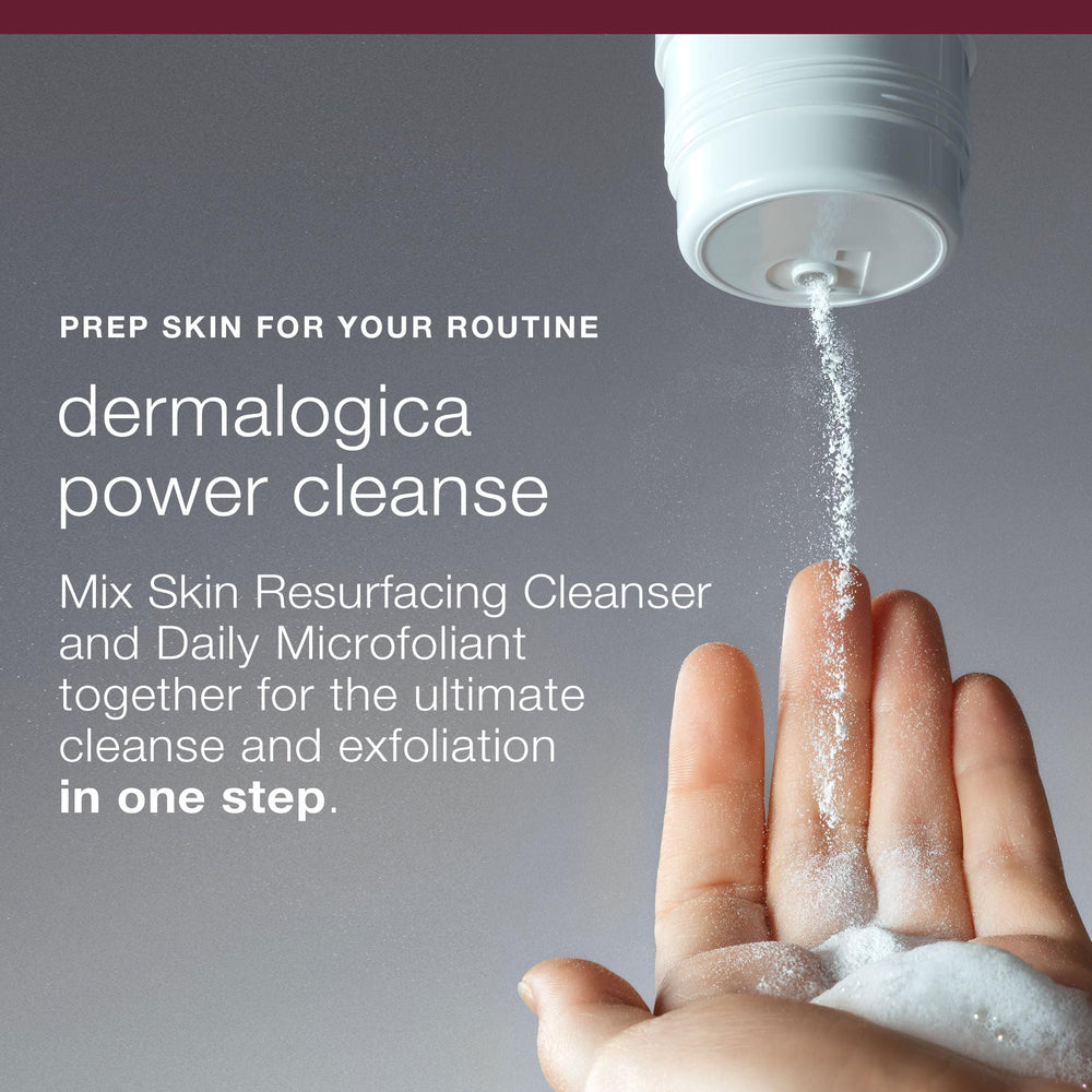 Dermalogica Skin Resurfacing Cleanser packaging image conveys two-in-one exfoliating benefits.
