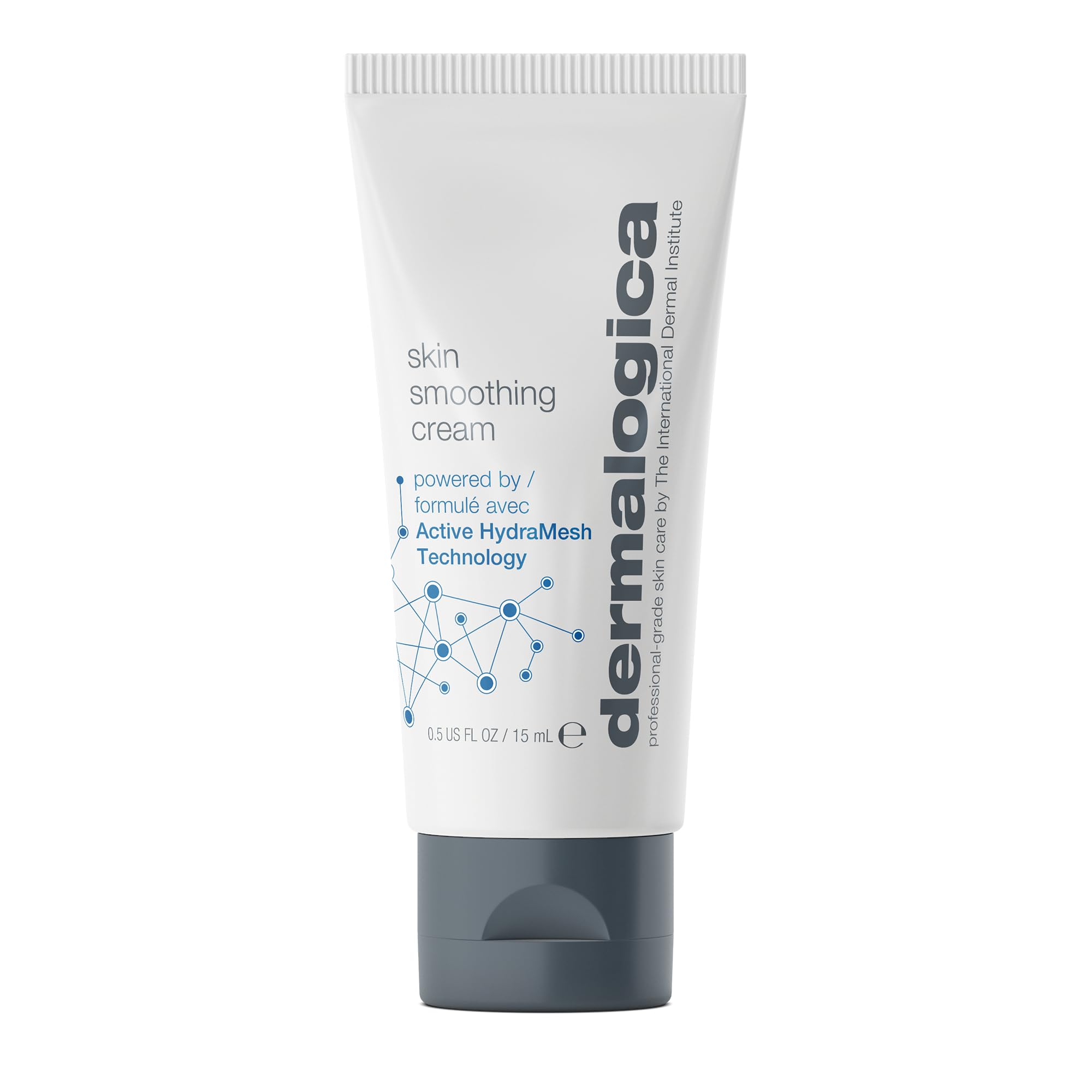 Dermalogica Skin Smoothing Cream bottle closeup highlighting 48-hour hydration and smooth texture promise.