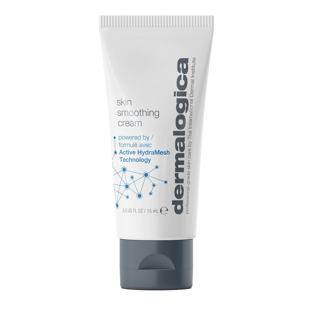 Dermalogica Skin Smoothing Cream jar shows rich moisturizer for 48 hour hydration.