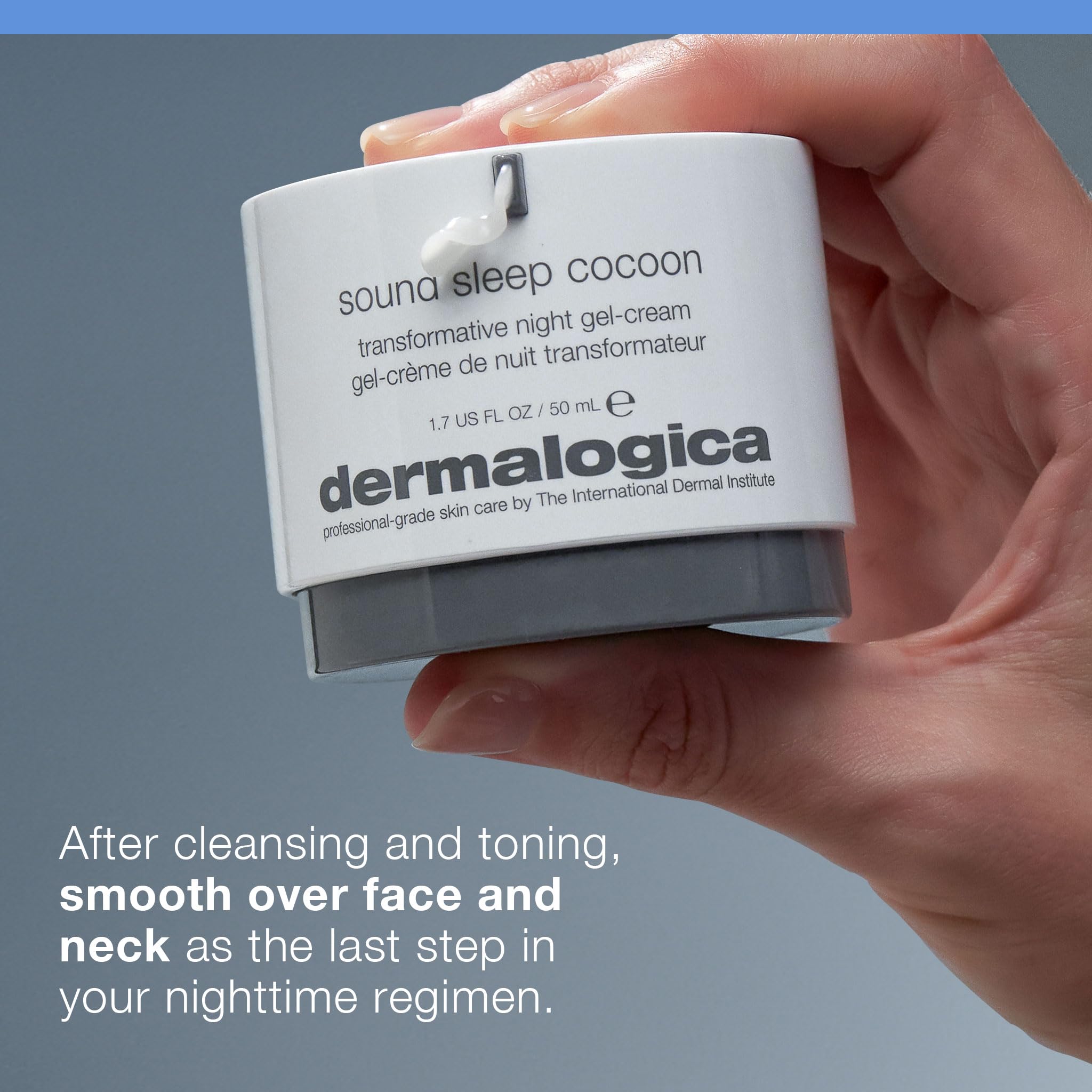 Dermalogica Sound Sleep Cocoon ingredient oil blend closeup underscores soothing botanical notes.