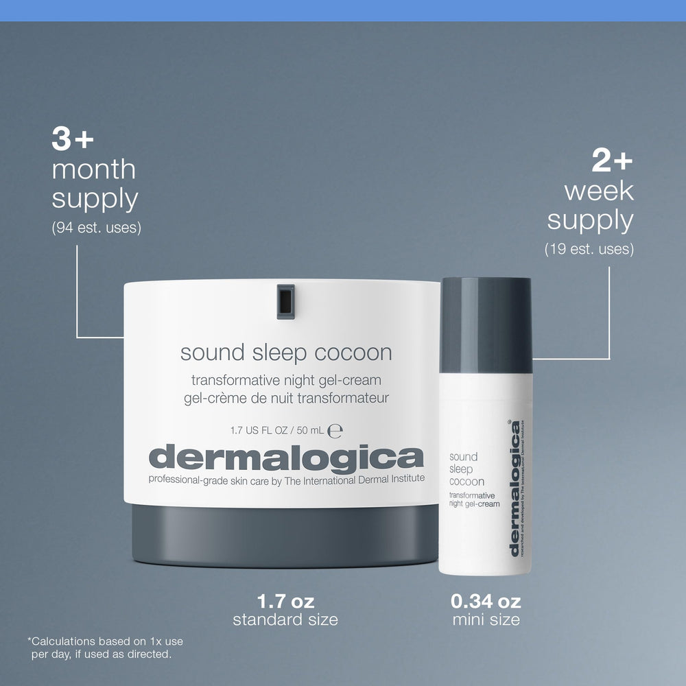 Dermalogica Sound Sleep Cocoon packaging box on display emphasizes premium quality and authenticity.