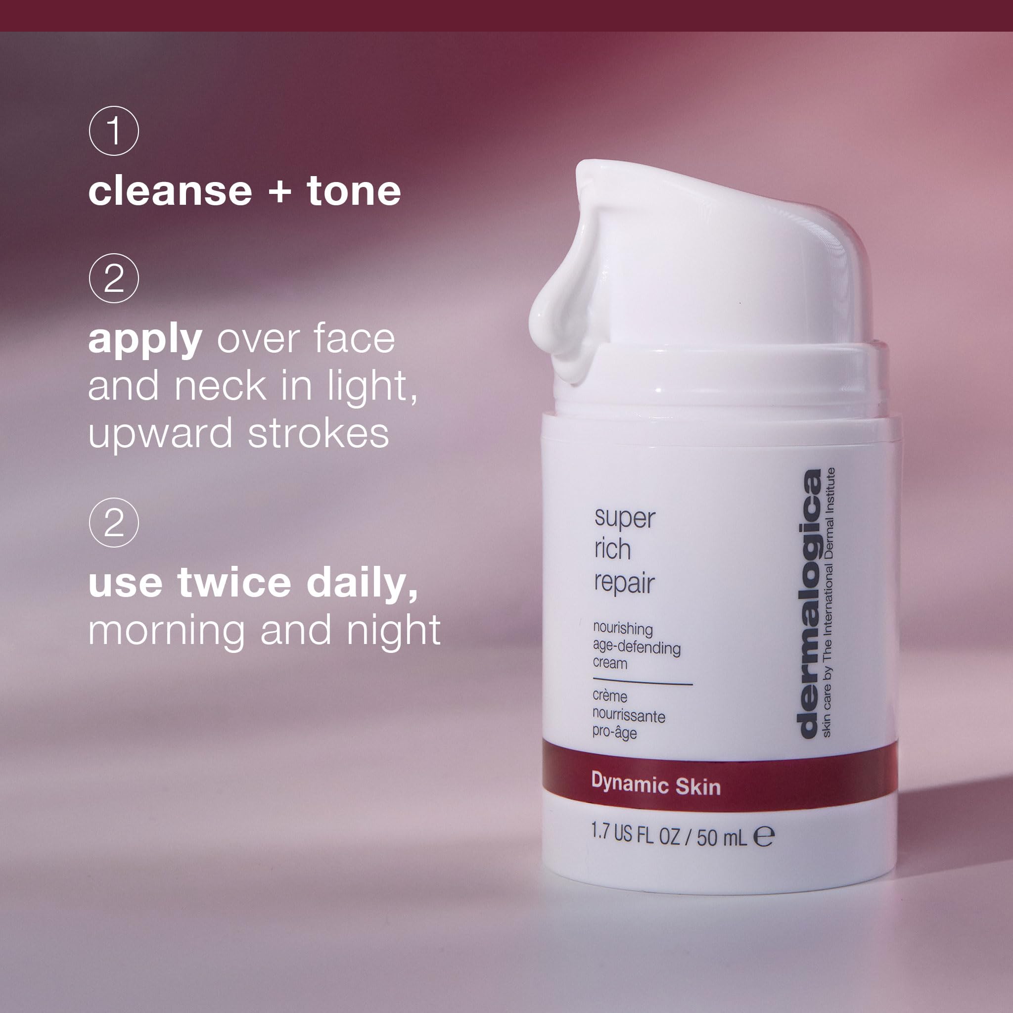 Dermalogica Super Rich Repair cream application on the face during routine.