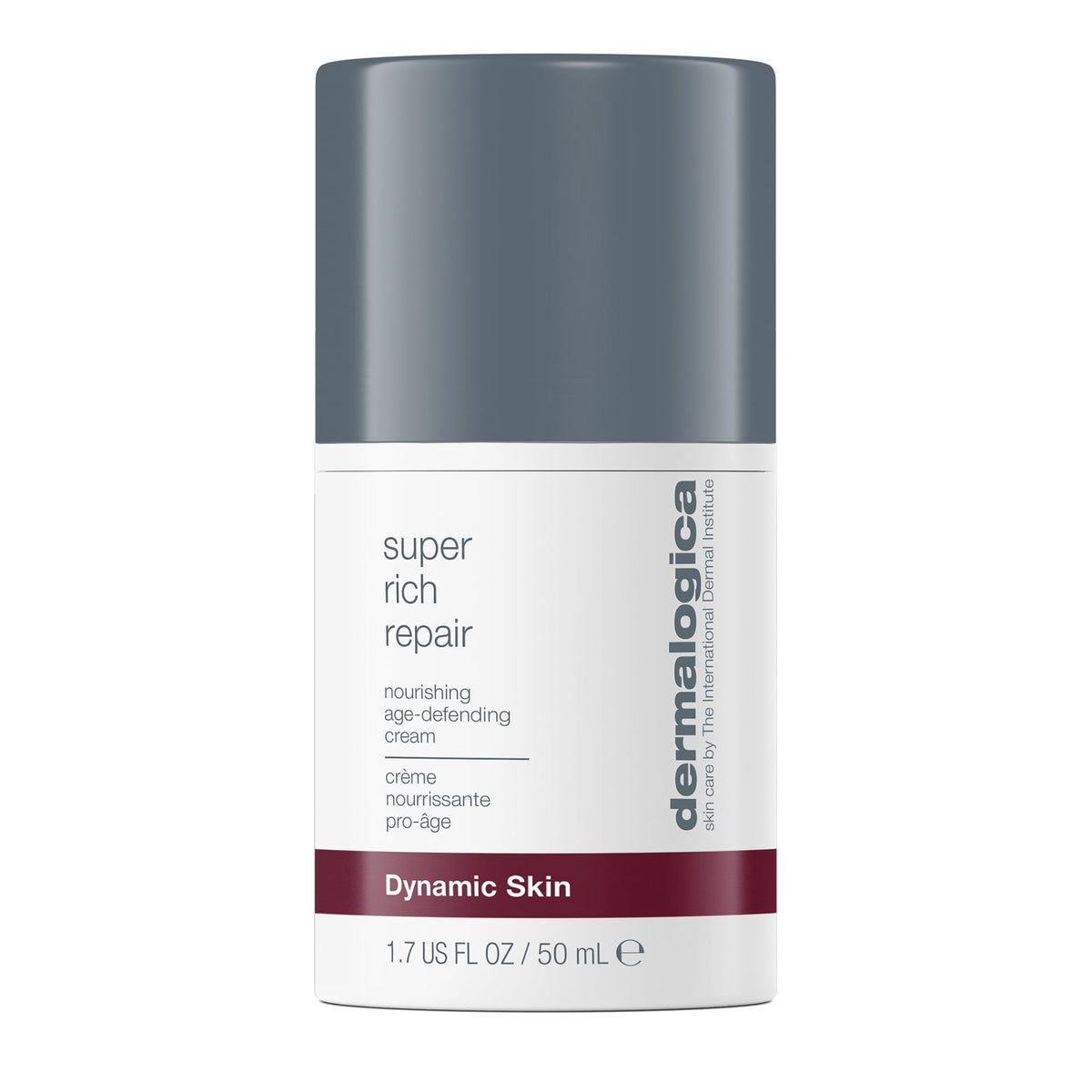 Dermalogica Super Rich Repair jar close-up showing rich moisturizer for dry skin relief.