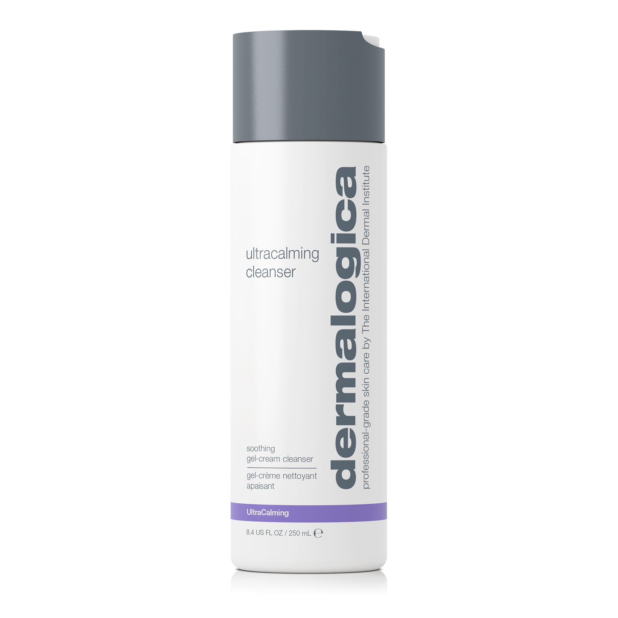 Dermalogica Ultracalming Cleanser bottle pour shows gentle cleansing for sensitive skin during daily routine