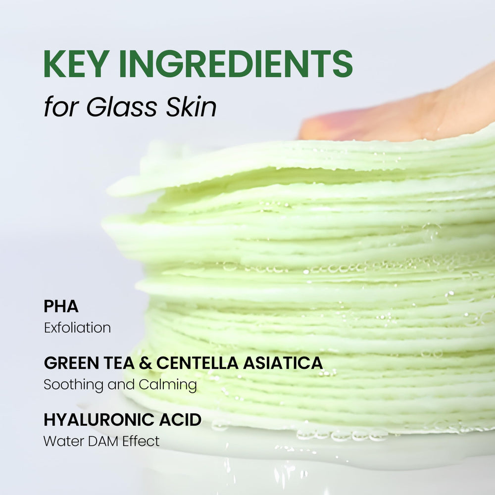 DERMALOGY by NEOGENLAB ingredient closeup features green tea and centella asiatica benefits.