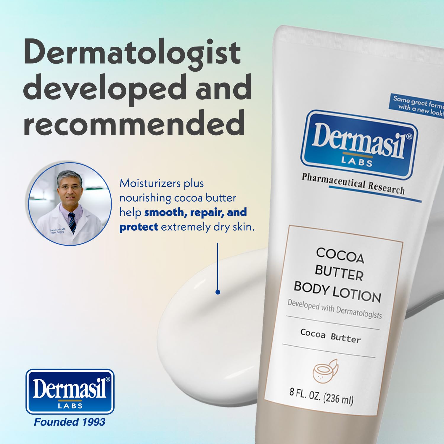 Dermasil Cocoa Butter Lotion texture swirl highlights rich yet lightweight hydration
