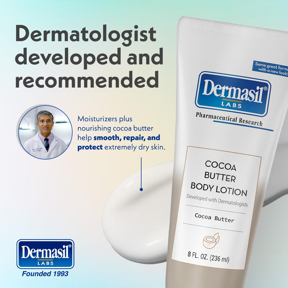 Dermasil Cocoa Butter Lotion texture swirl highlights rich yet lightweight hydration