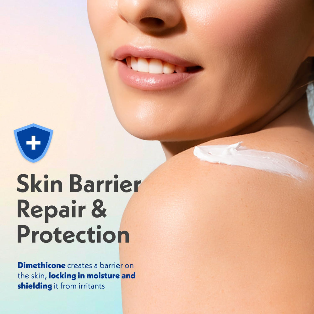 Dermasil lotion texture close-up highlights quick-absorbing hydration.
