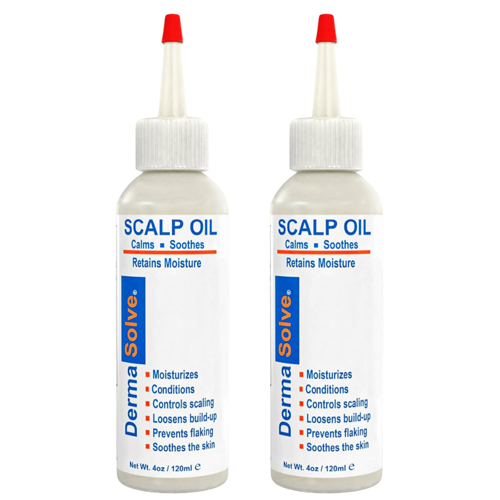 Dermasolve Psoriasis Oil bottle shown for itch relief and calming scalp.