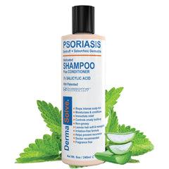 Dermasolve psoriasis shampoo bottle demonstrates fragrance-free, gentle formula for irritated scalps