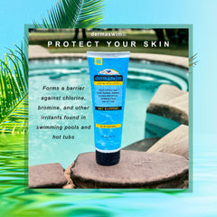 DermaSwim chlorine protection in pool scene helps shield skin during swimming