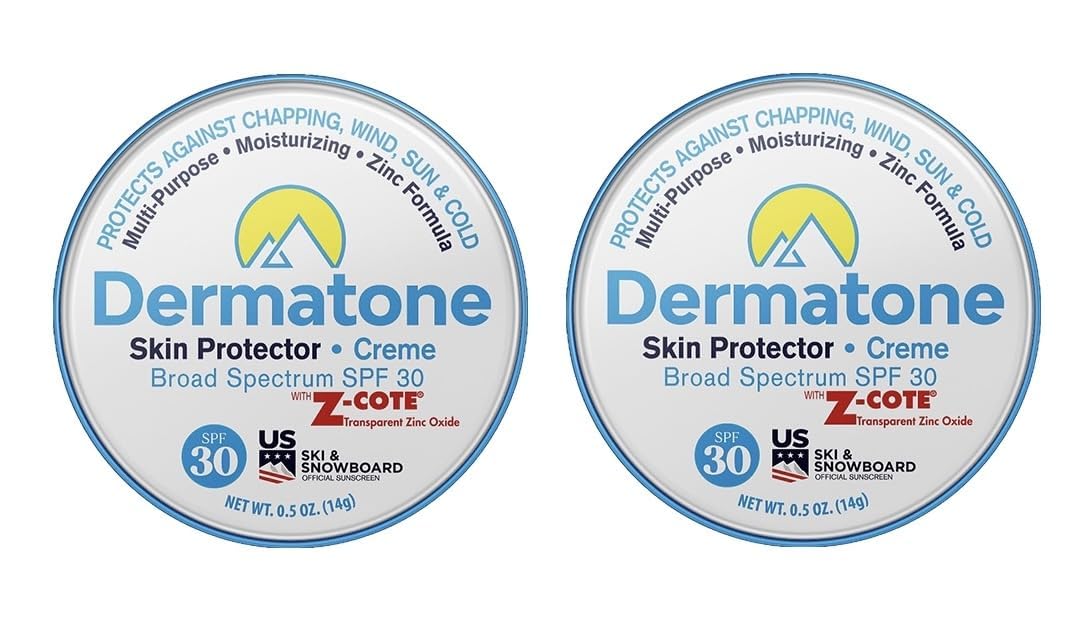 Dermatone Skin Protection Balm SPF 30 tin front shows portable sun protection and moisturization.