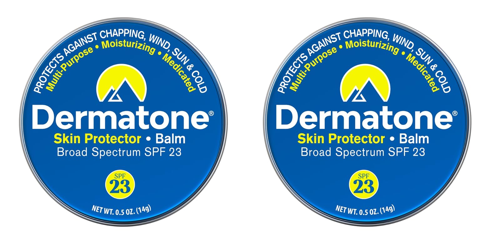 Dermatone Skin Protector Balm classic tin close-up showing lip and face protection