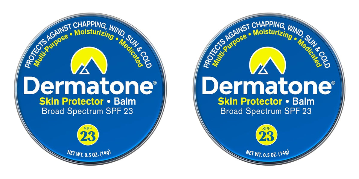 Dermatone Skin Protector Balm classic tin close-up showing lip and face protection