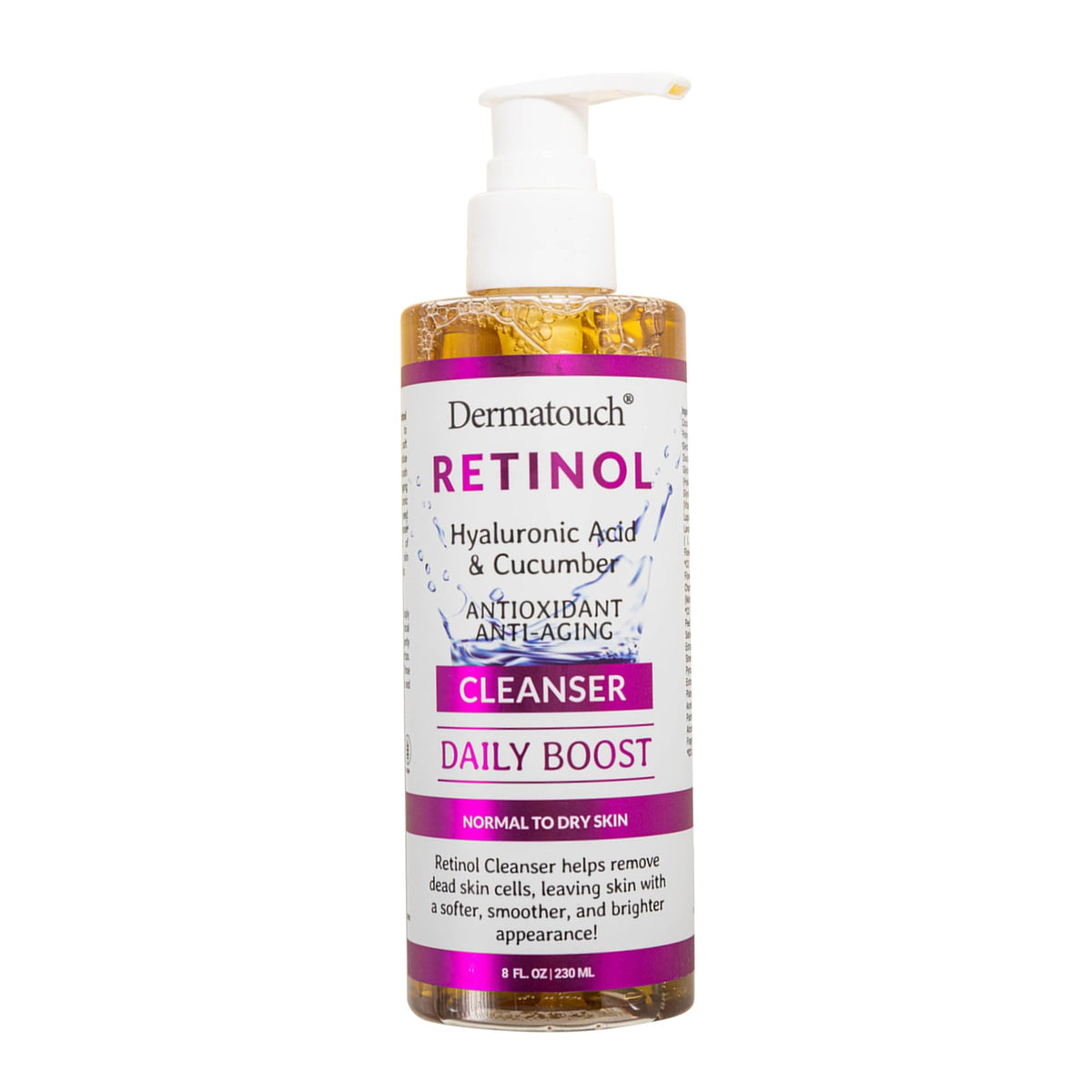 DERMATOUCH Retinol Face Cleanser bottle shown for daily hydrating cleanse.