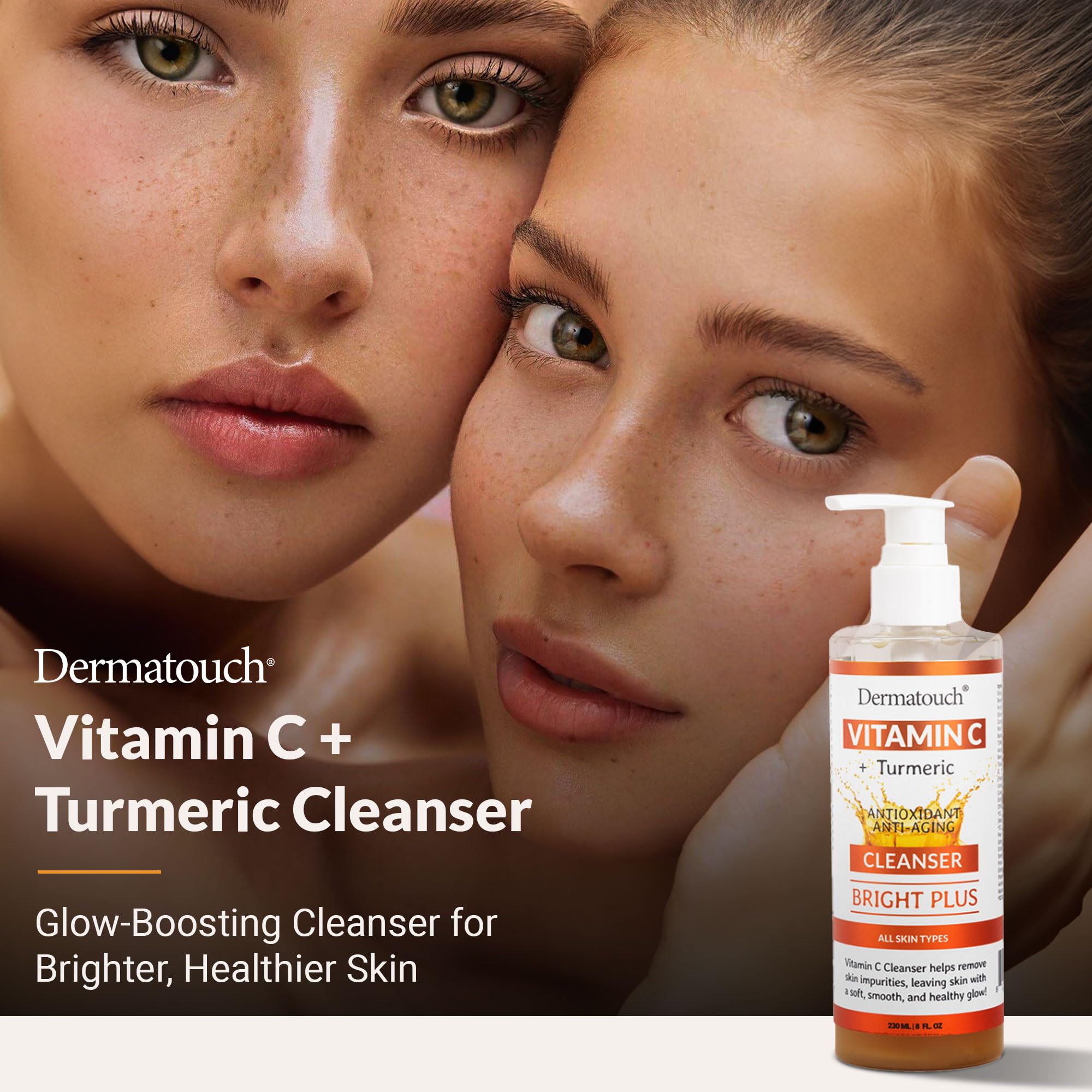 DERMATOUCH Vitamin C Turmeric Cleanser foam close-up for gentle cleansing and hydration.