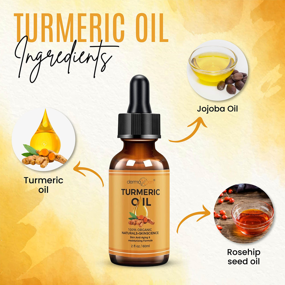 DERMAXGEN Turmeric Oil usages plate ready for daily skincare ritual.